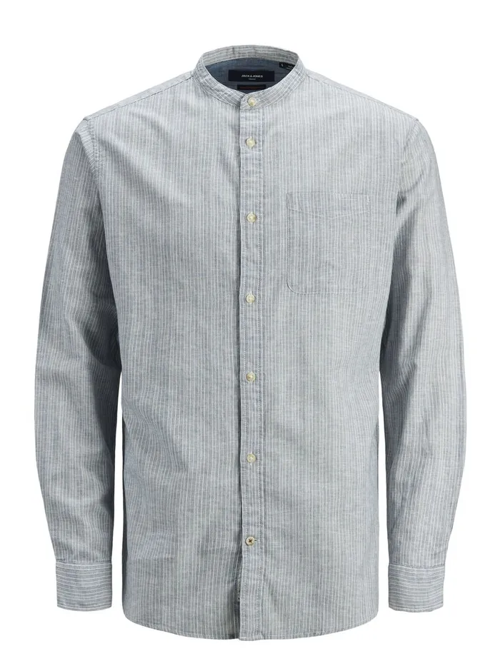 Shirts JACK and JONES Mens MANDARIN COLLAR LINEN SHIRT Grey Whisper White Popular