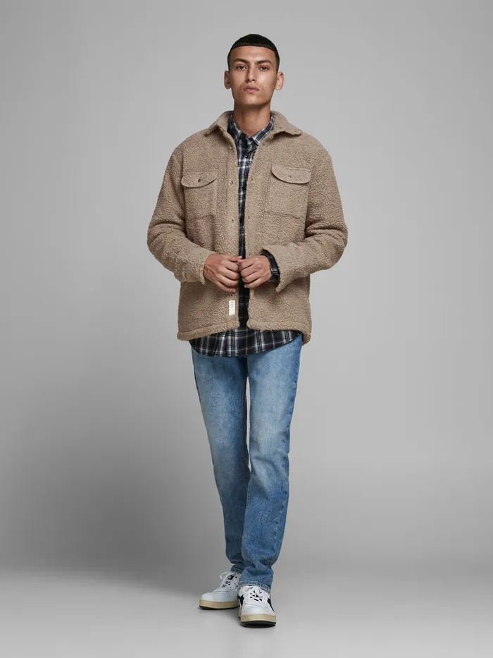 Shirts JACK and JONES Mens TEDDY OVERSHIRT Beige Cloud Dancer Casaul