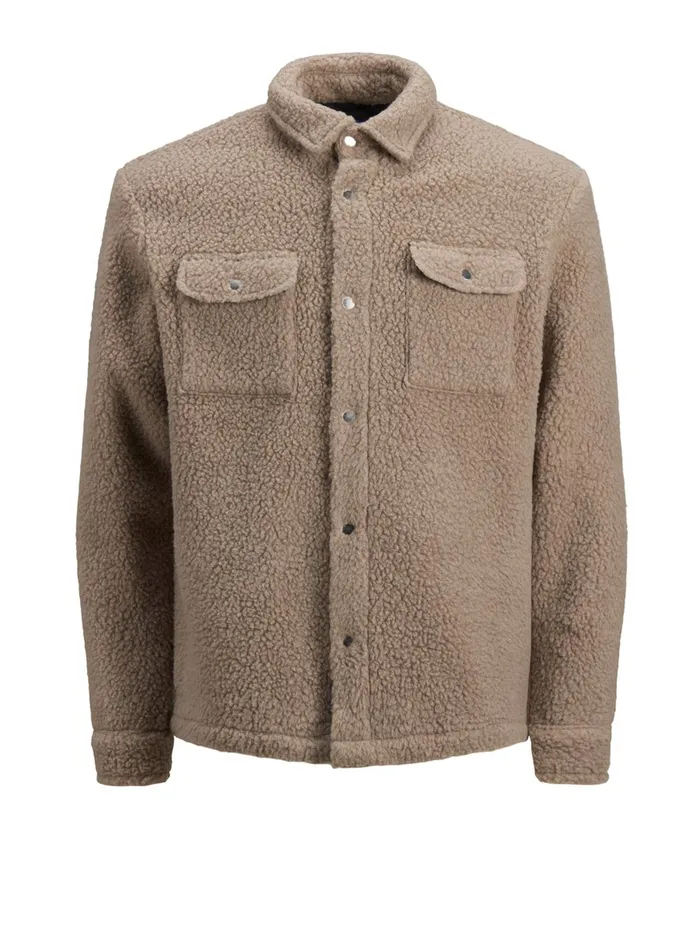 Shirts JACK and JONES Mens TEDDY OVERSHIRT Beige Cloud Dancer Casaul