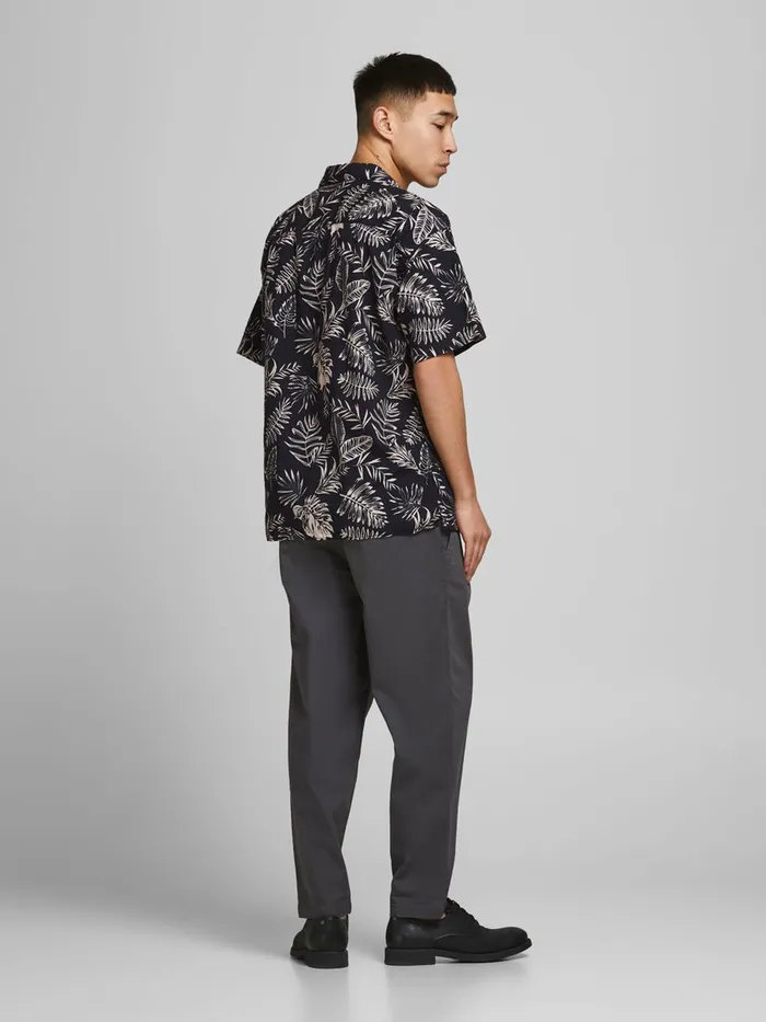 Shirts JACK and JONES Mens TROPICAL PRINT SHORT SLEEVED SHIRT Black Peach Whip Casaul