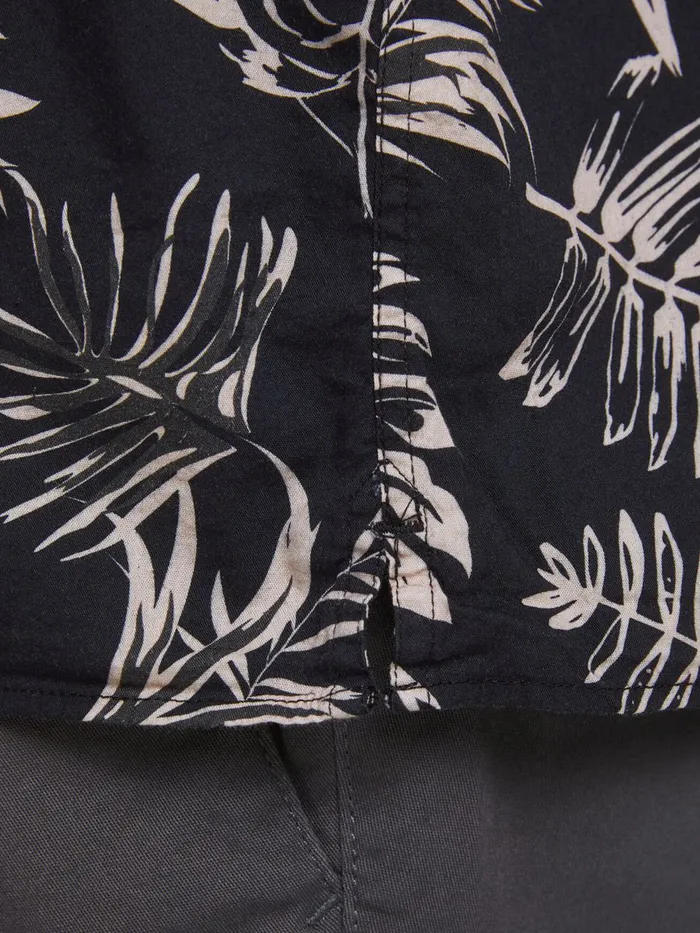 Shirts JACK and JONES Mens TROPICAL PRINT SHORT SLEEVED SHIRT Black Peach Whip Casaul