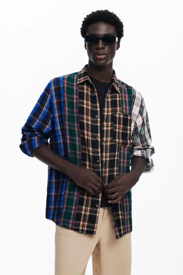 Shirts Men Desigual Patchwork Checkered Shirt Materialfinishes