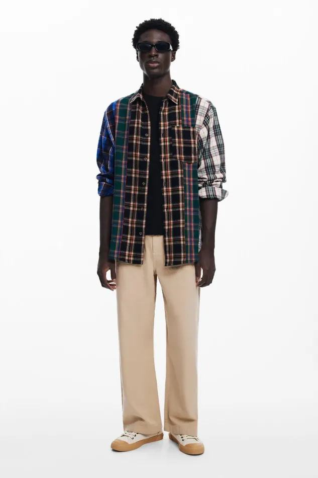 Shirts Men Desigual Patchwork Checkered Shirt Materialfinishes