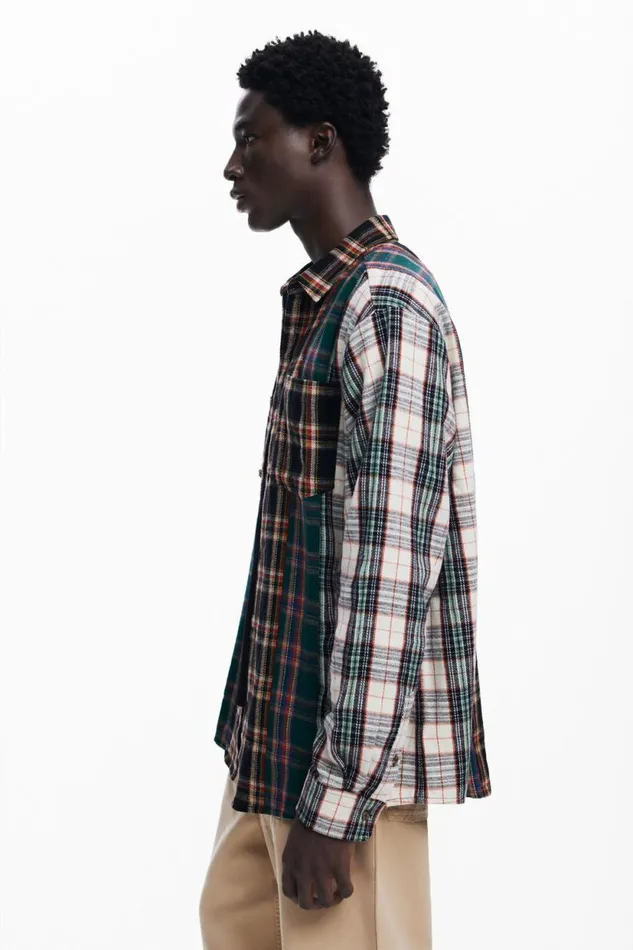 Shirts Men Desigual Patchwork Checkered Shirt Materialfinishes