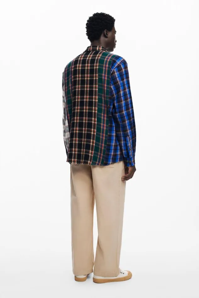 Shirts Men Desigual Patchwork Checkered Shirt Materialfinishes