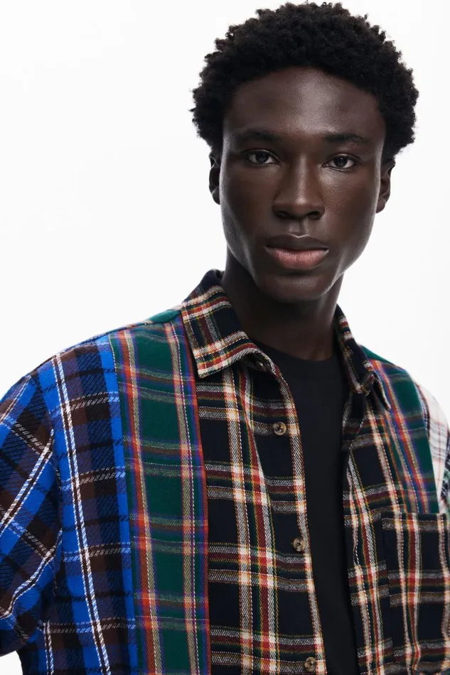 Shirts Men Desigual Patchwork Checkered Shirt Materialfinishes
