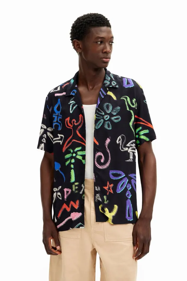Shirts Men Desigual Shirt With Artistic Motifs Black