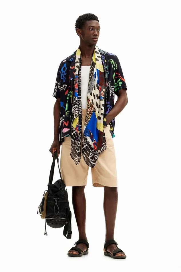 Shirts Men Desigual Shirt With Artistic Motifs Black