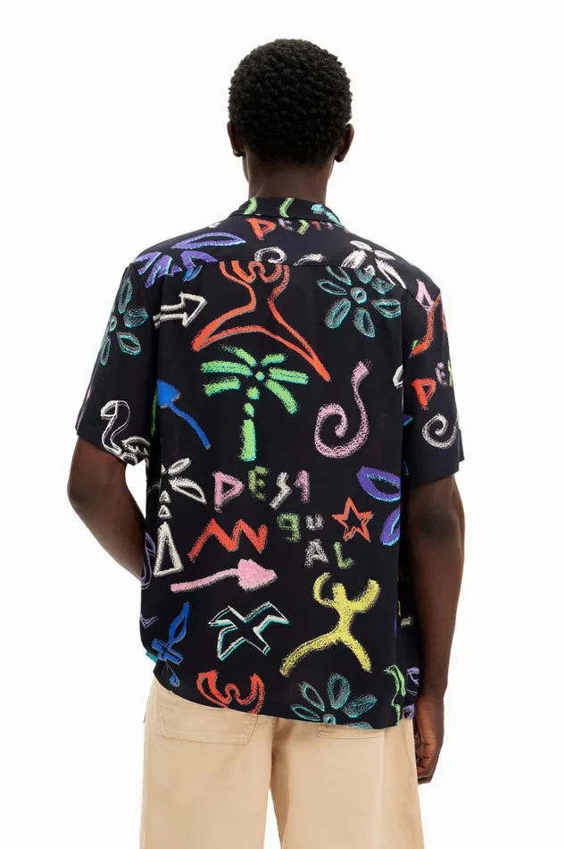 Shirts Men Desigual Shirt With Artistic Motifs Black