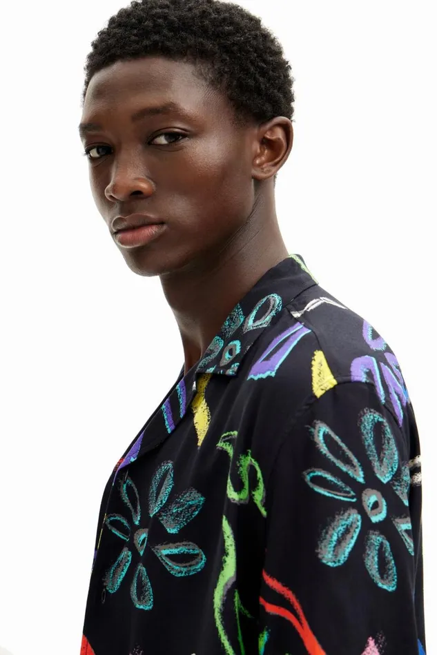Shirts Men Desigual Shirt With Artistic Motifs Black