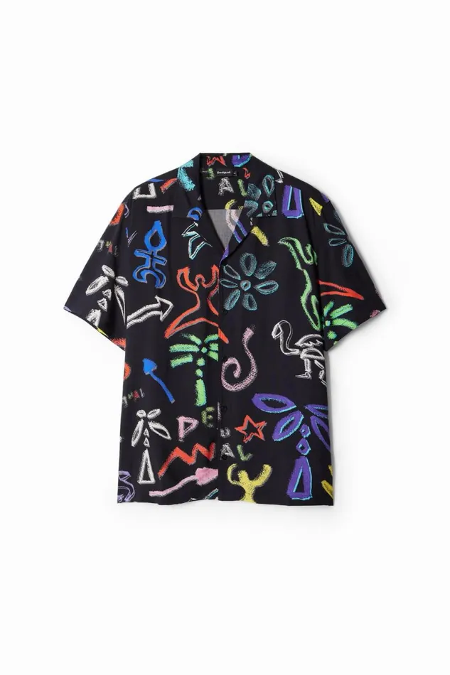 Shirts Men Desigual Shirt With Artistic Motifs Black