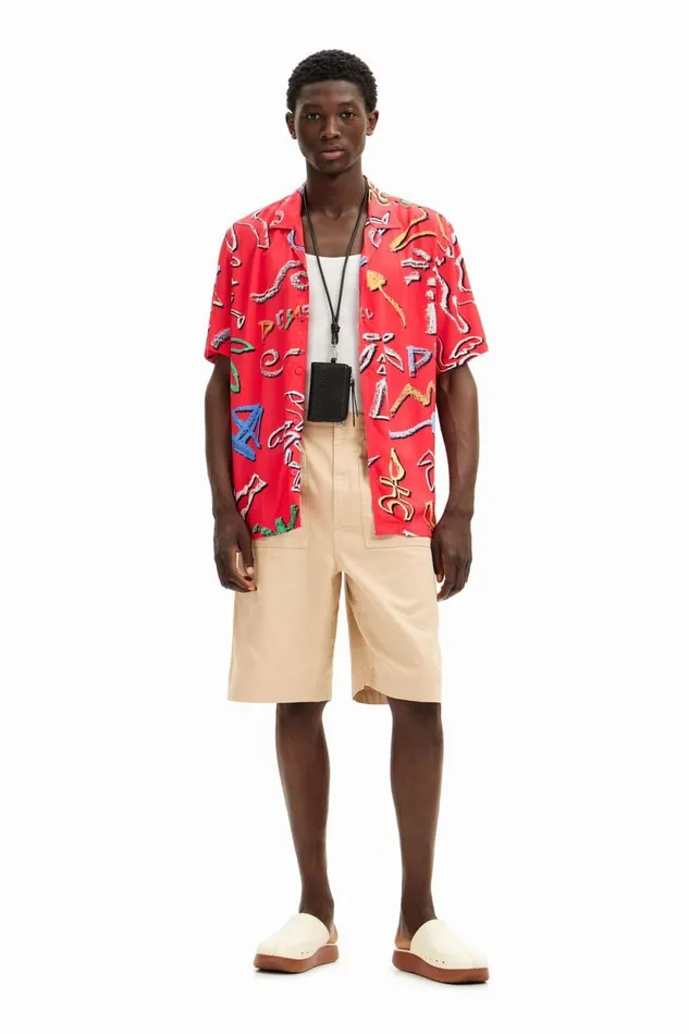 Shirts Men Desigual Shirt With Artistic Motifs Red