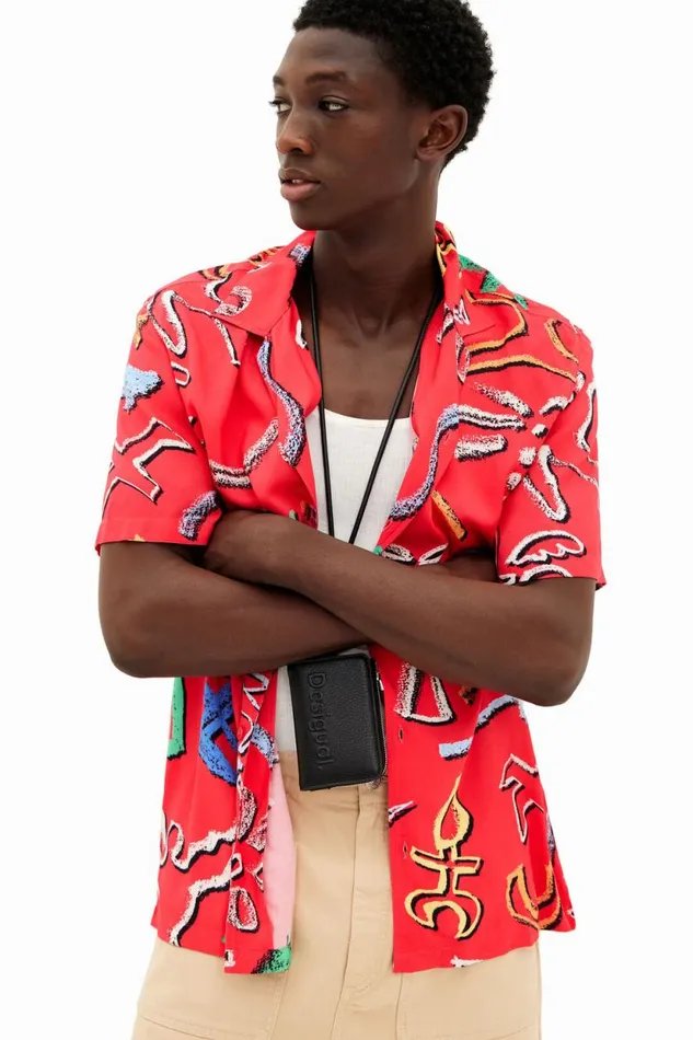 Shirts Men Desigual Shirt With Artistic Motifs Red