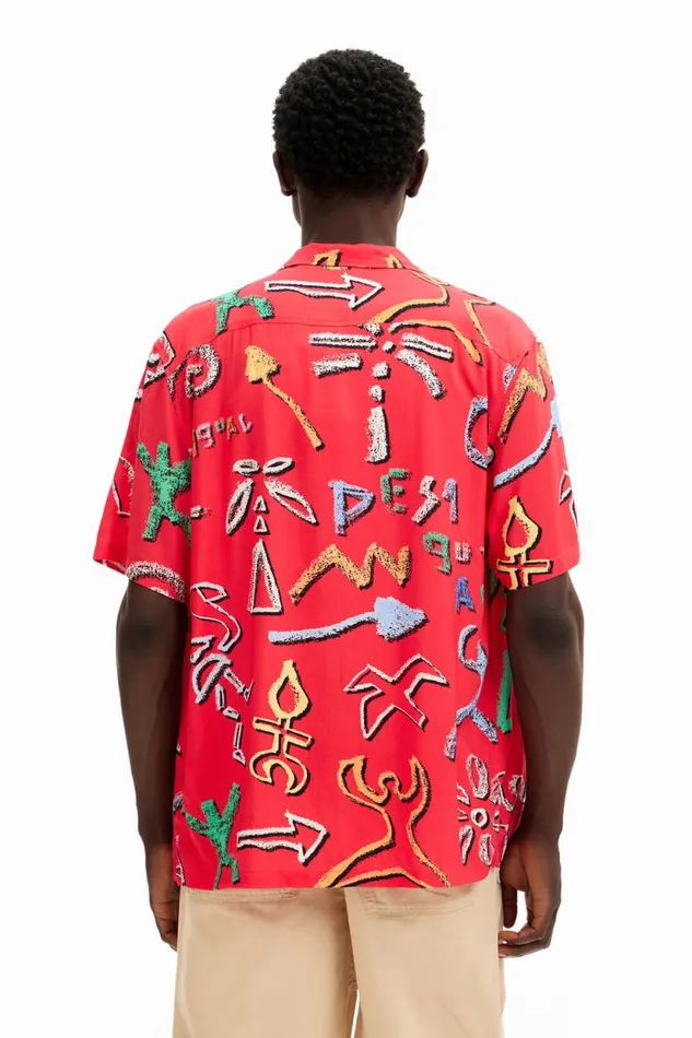 Shirts Men Desigual Shirt With Artistic Motifs Red
