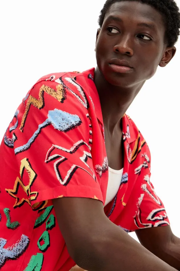 Shirts Men Desigual Shirt With Artistic Motifs Red