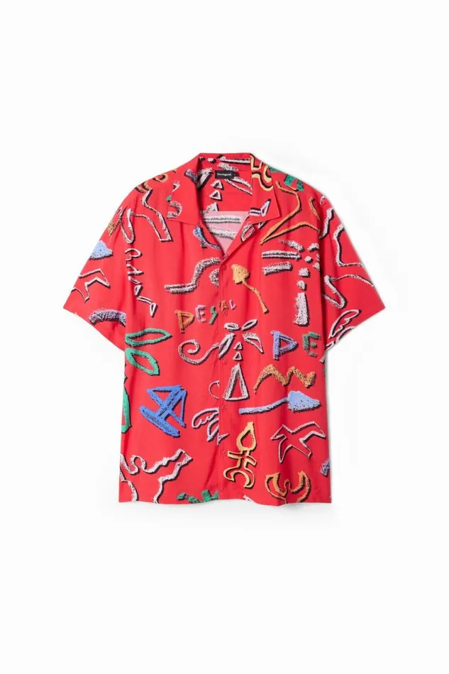 Shirts Men Desigual Shirt With Artistic Motifs Red