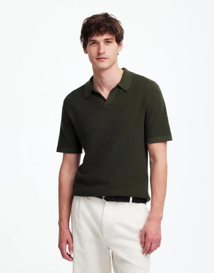 Shirts Men Madewell JohnnyCollar ShortSleeve Sweater Polo Mossy Umber