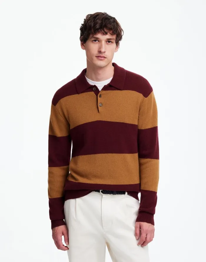 Shirts Men Madewell RugbyStripe Sweater Polo Shirt In SoftWool Heather Berry