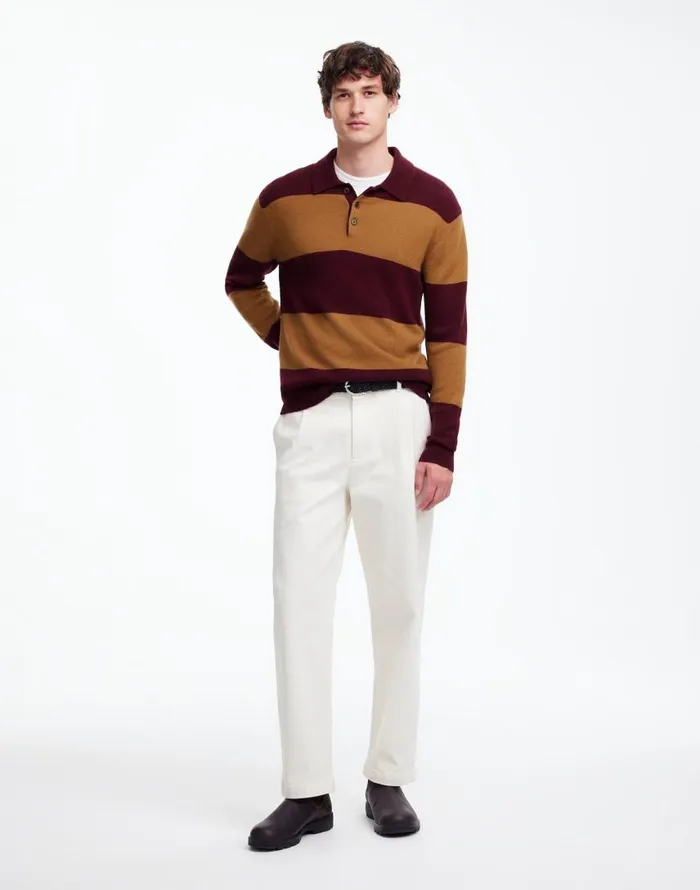 Shirts Men Madewell RugbyStripe Sweater Polo Shirt In SoftWool Heather Berry