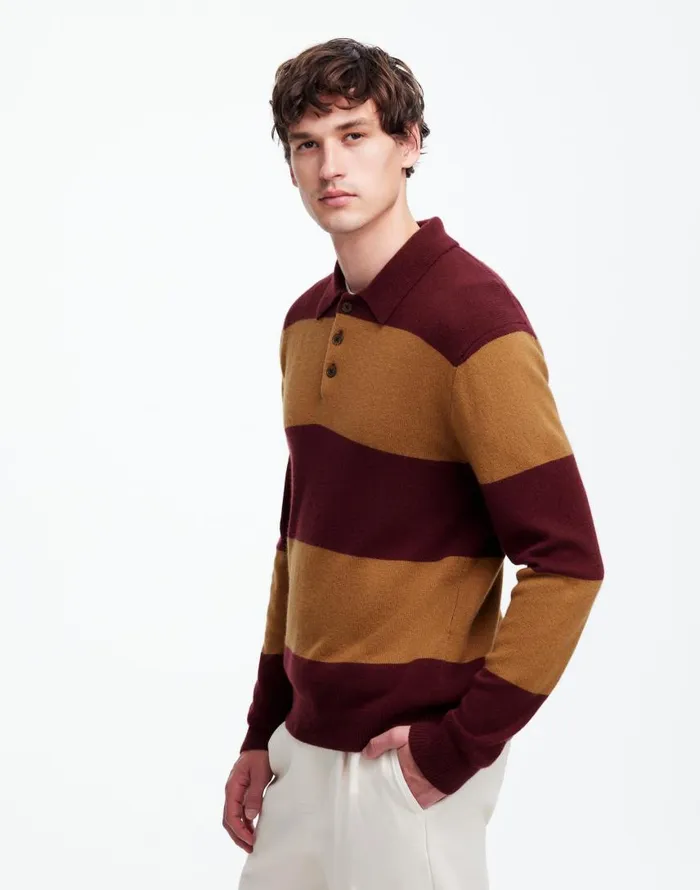 Shirts Men Madewell RugbyStripe Sweater Polo Shirt In SoftWool Heather Berry