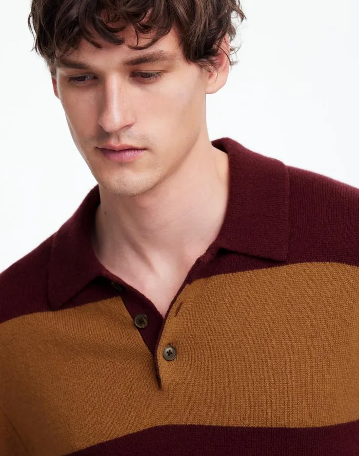 Shirts Men Madewell RugbyStripe Sweater Polo Shirt In SoftWool Heather Berry