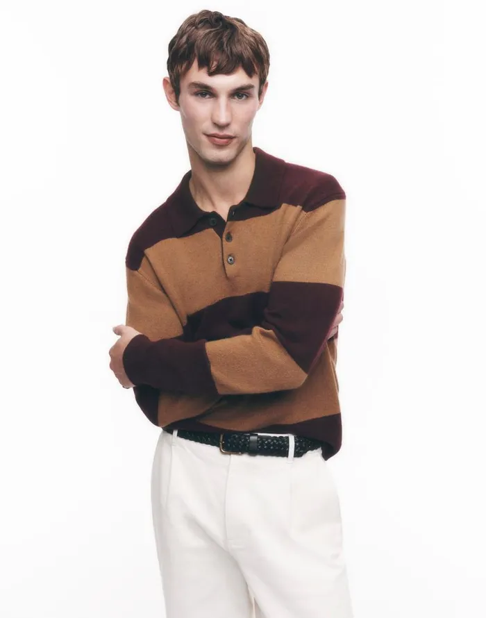 Shirts Men Madewell RugbyStripe Sweater Polo Shirt In SoftWool Heather Berry