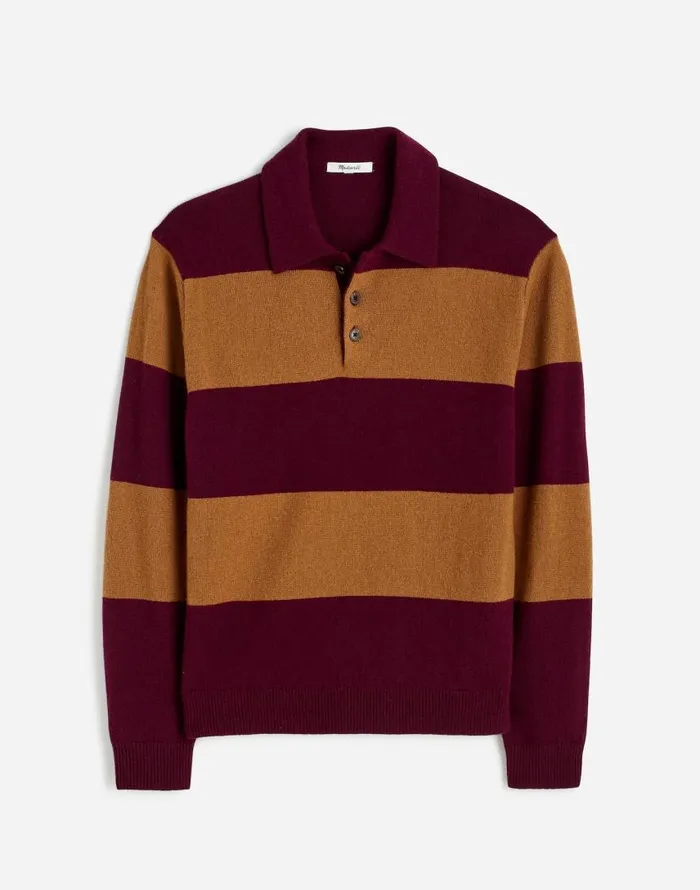 Shirts Men Madewell RugbyStripe Sweater Polo Shirt In SoftWool Heather Berry