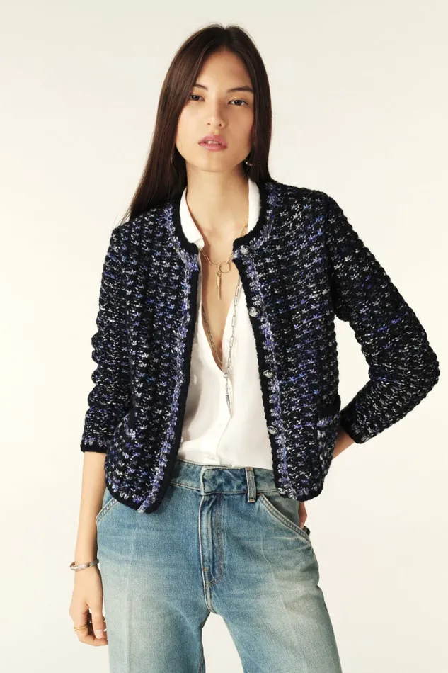 Short Knit Cardigan Beloni Blue Women Baandsh Sweaters and Cardigans