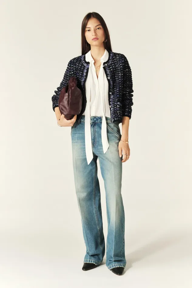 Short Knit Cardigan Beloni Blue Women Baandsh Sweaters and Cardigans