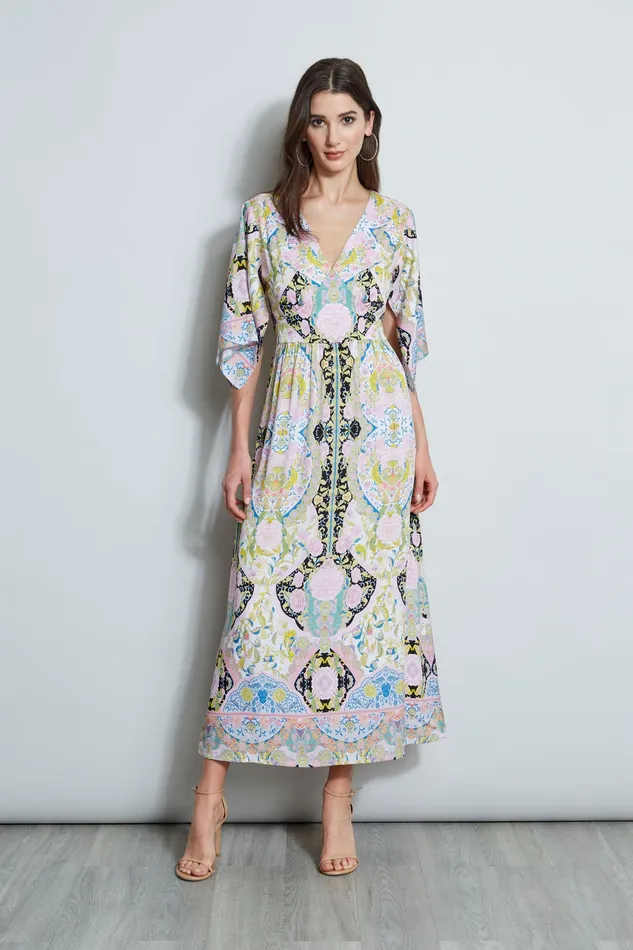 Short Sleeve Dresses Women Elie Tahari Silk Damask Scarf Maxi Dress SUMMER DAMASK Short Sleeve Dresses Women Elie Tahari Silk Damask Scarf Maxi Dress SUMMER DAMASK