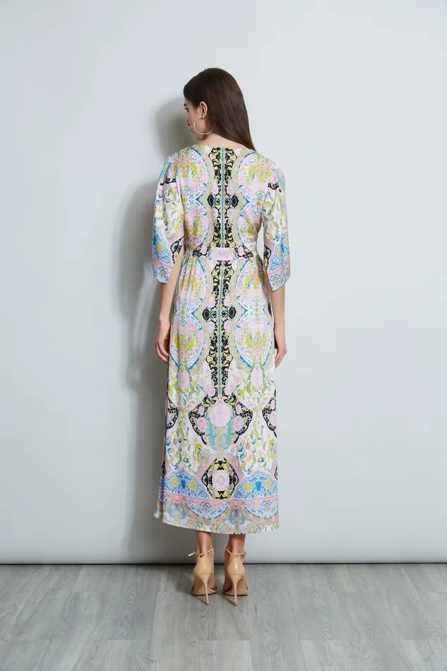 Short Sleeve Dresses Women Elie Tahari Silk Damask Scarf Maxi Dress SUMMER DAMASK
