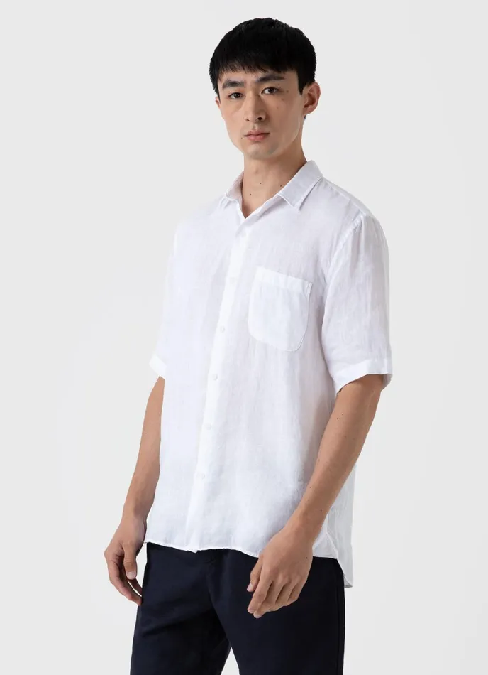 Short Sleeve Linen Shirt White Men SUNSPEL Shirts