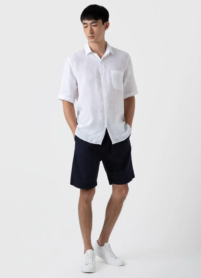 Short Sleeve Linen Shirt White Men SUNSPEL Shirts