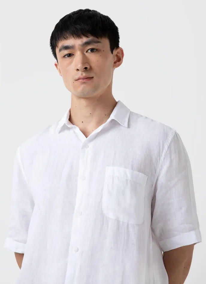 Short Sleeve Linen Shirt White Men SUNSPEL Shirts