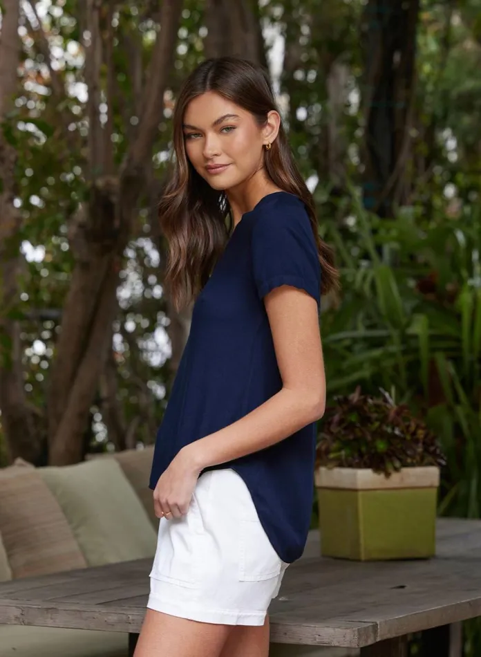 Short Sleeve Women Bella Dahl VNeck Tee 8211 Endless Sea