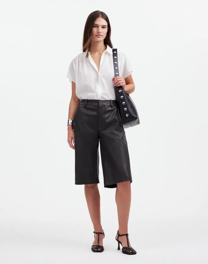 Shorts Women Madewell Stretch Leather Culottes True Black