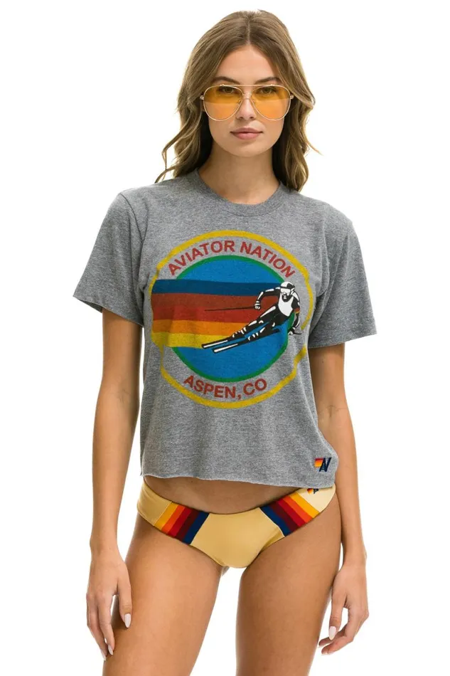 Signature Aspen Boyfriend Tee 8211 Heather Grey Women Aviator Nation Tees