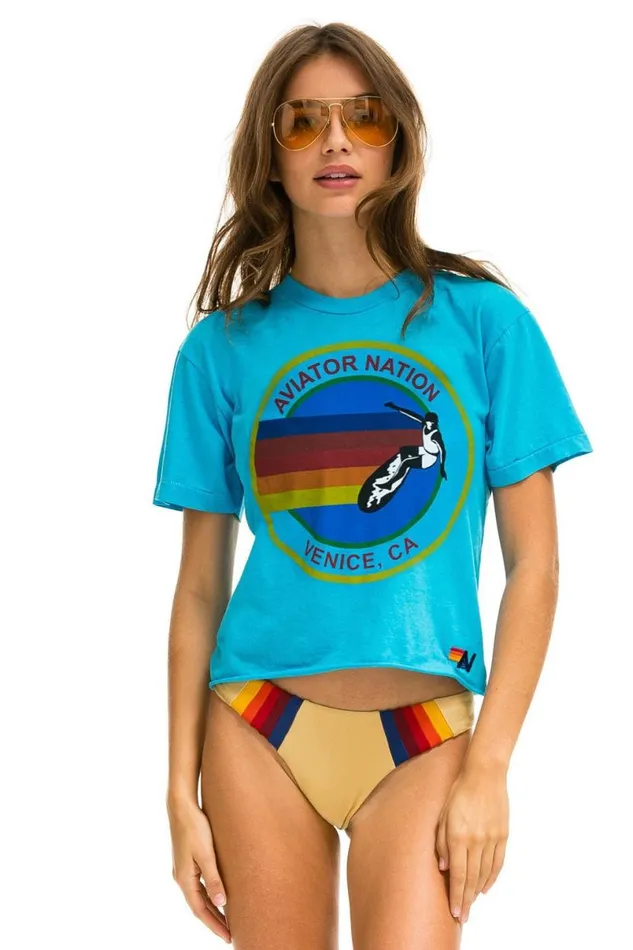 Signature Boyfriend Tee 8211 Neon Blue Women Aviator Nation Tees