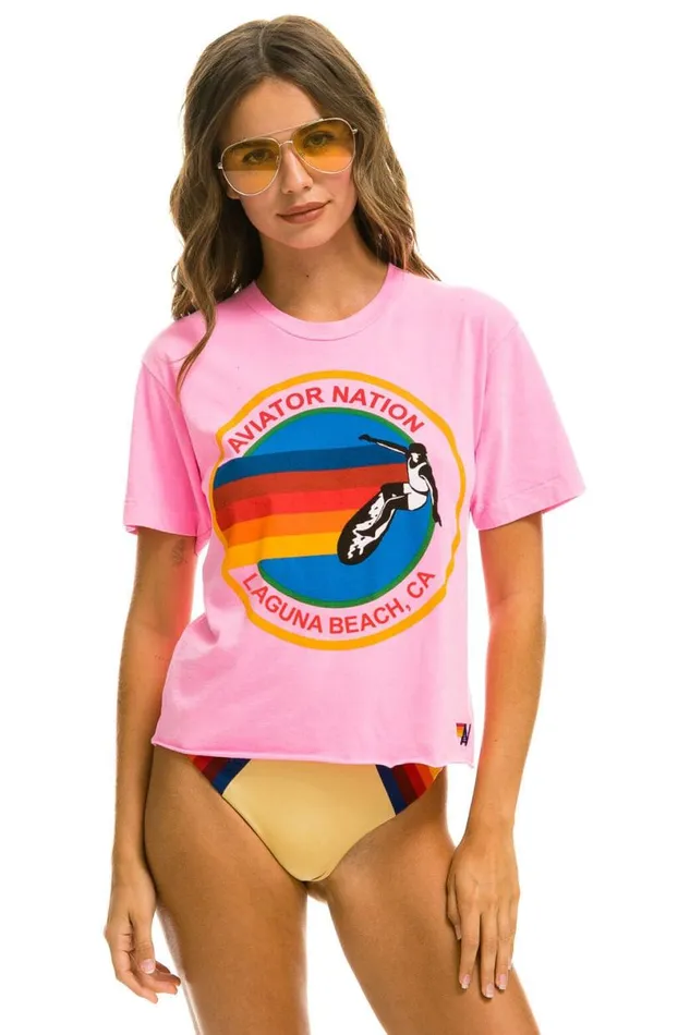 Signature Laguna Beach Boyfriend Tee 8211 Neon Pink Women Aviator Nation Tees