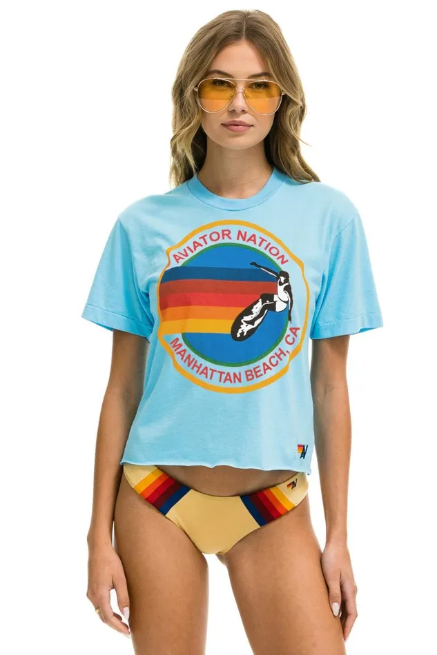 Signature Manhattan Beach Boyfriend Tee 8211 Sky Women Aviator Nation Tees