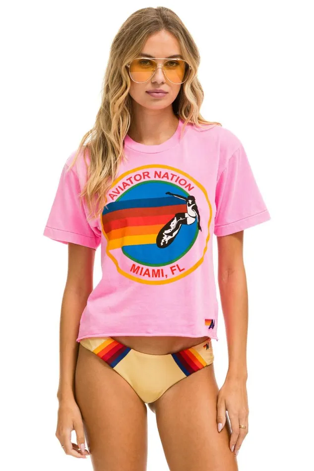 Signature Miami Boyfriend Tee 8211 Neon Pink Women Aviator Nation Tees