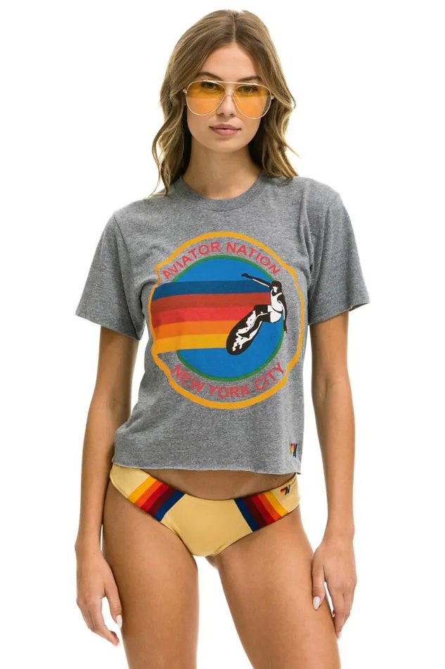 Signature New York City Boyfriend Tee 8211 Heather Grey Women Aviator Nation Tees