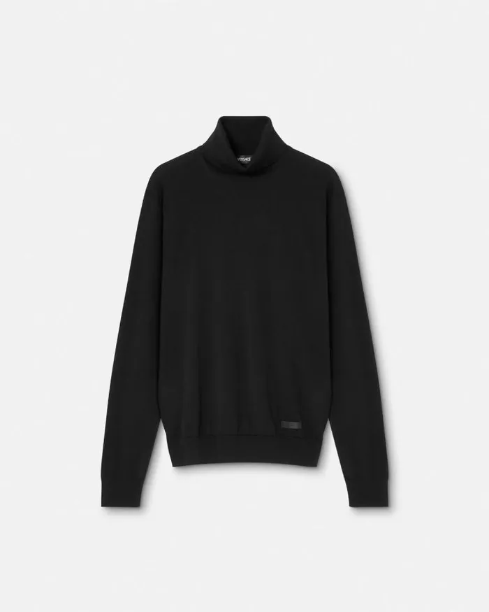 SilkBlend Knit Turtleneck Sweater Black Men Versace Knitwear