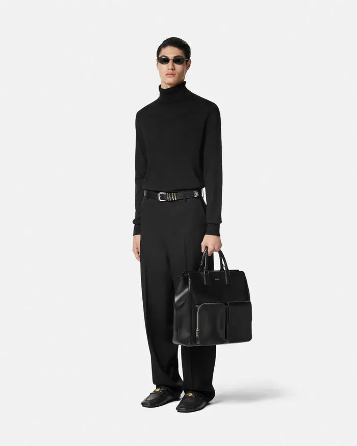 SilkBlend Knit Turtleneck Sweater Black Men Versace Knitwear