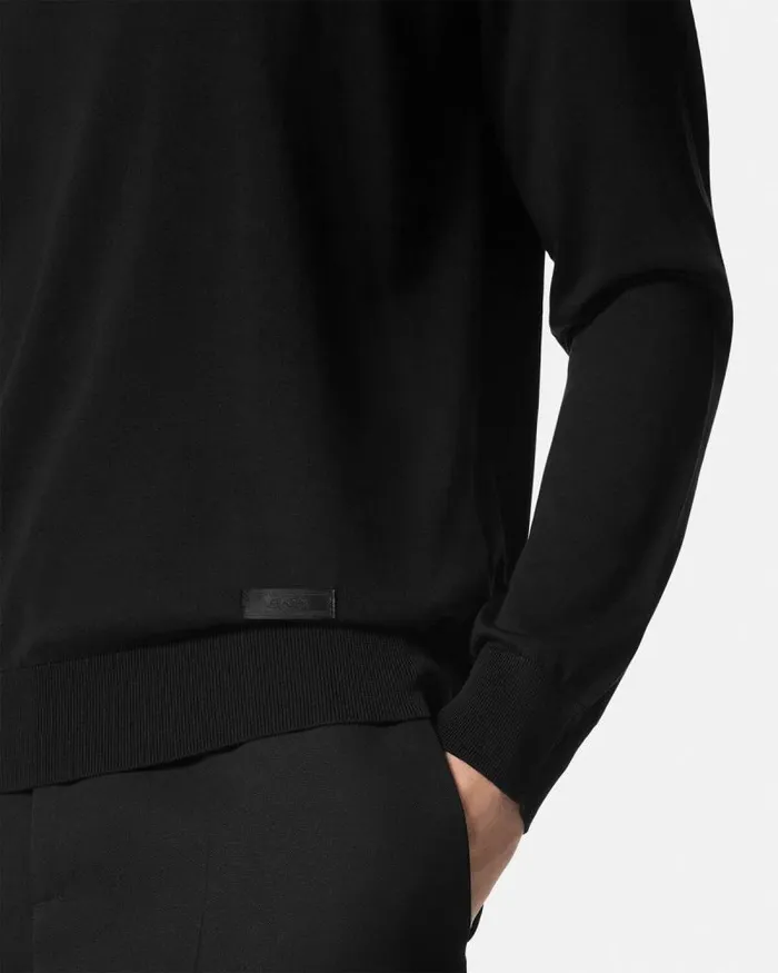 SilkBlend Knit Turtleneck Sweater Black Men Versace Knitwear