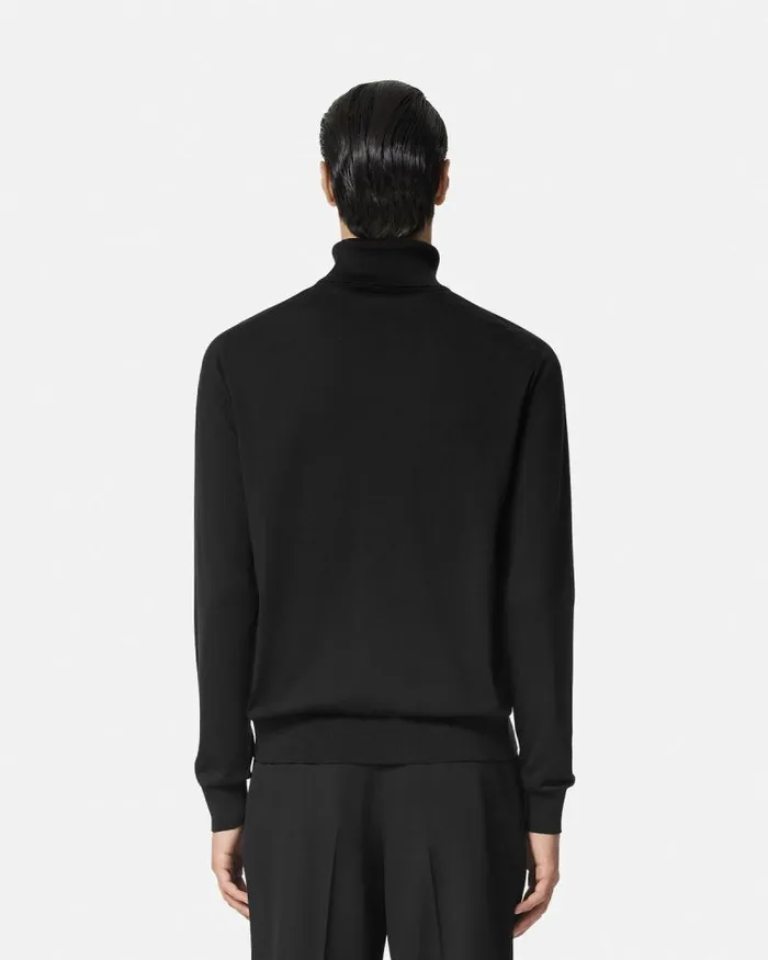SilkBlend Knit Turtleneck Sweater Black Men Versace Knitwear