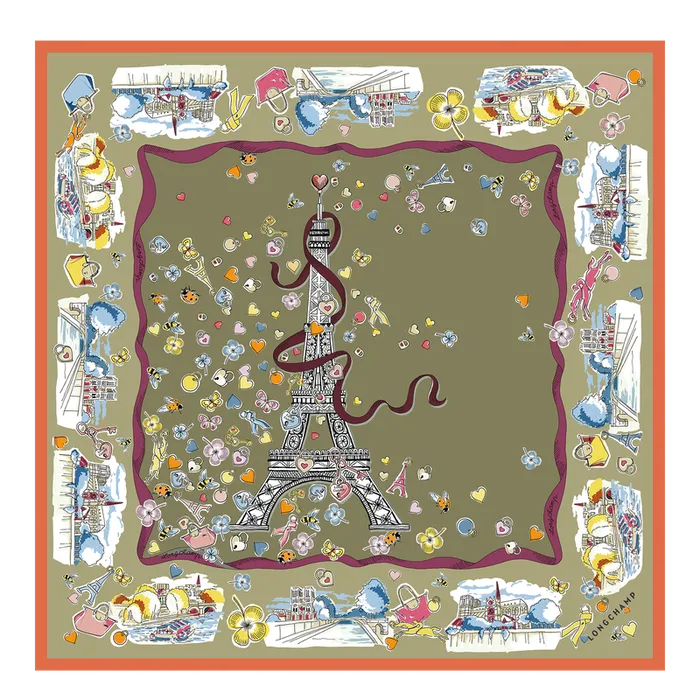 Silk Scarves Longchamp Women Equestrian Tower Silk scarf 50 Artichoke