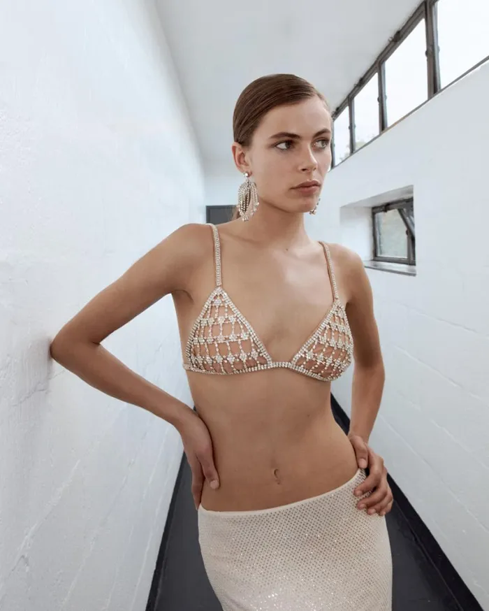 Silver Chainmail Bralette Women Self Portrait Tops Silver Chainmail Bralette Women Self Portrait Tops