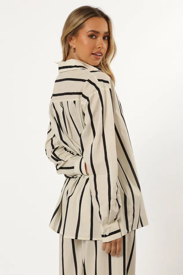 Silvia Button Down Shirt Cream Stripe Women Matching Sets Petal and Pup