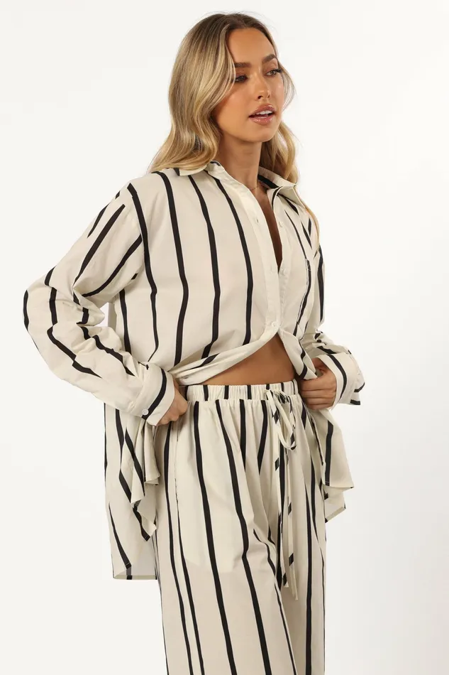 Silvia Button Down Shirt Cream Stripe Women Matching Sets Petal and Pup